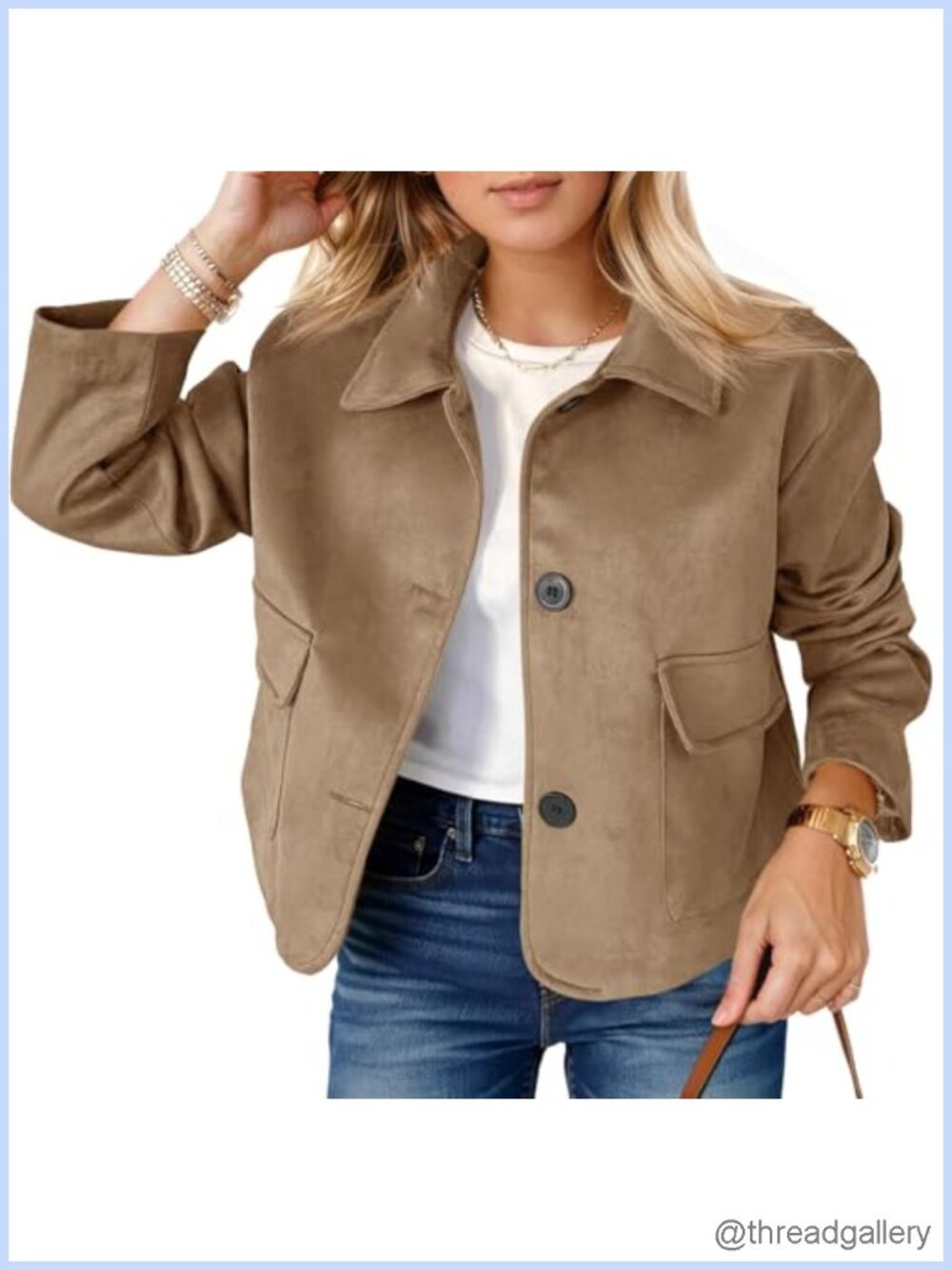 Faux Suede Cropped Jacket Button Down Shacket Casual Coat